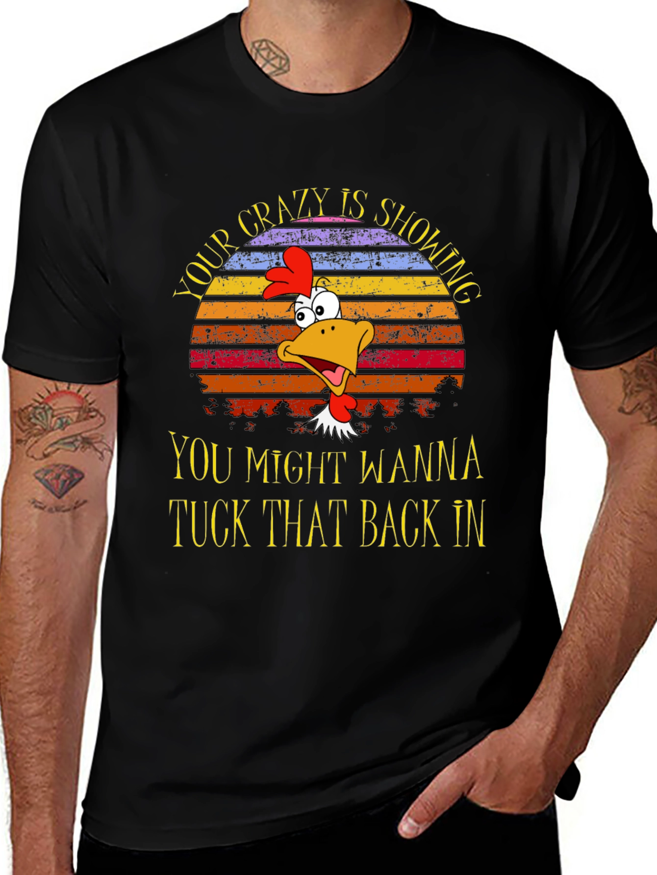 Crazy Showing Chicken Graphic Tee