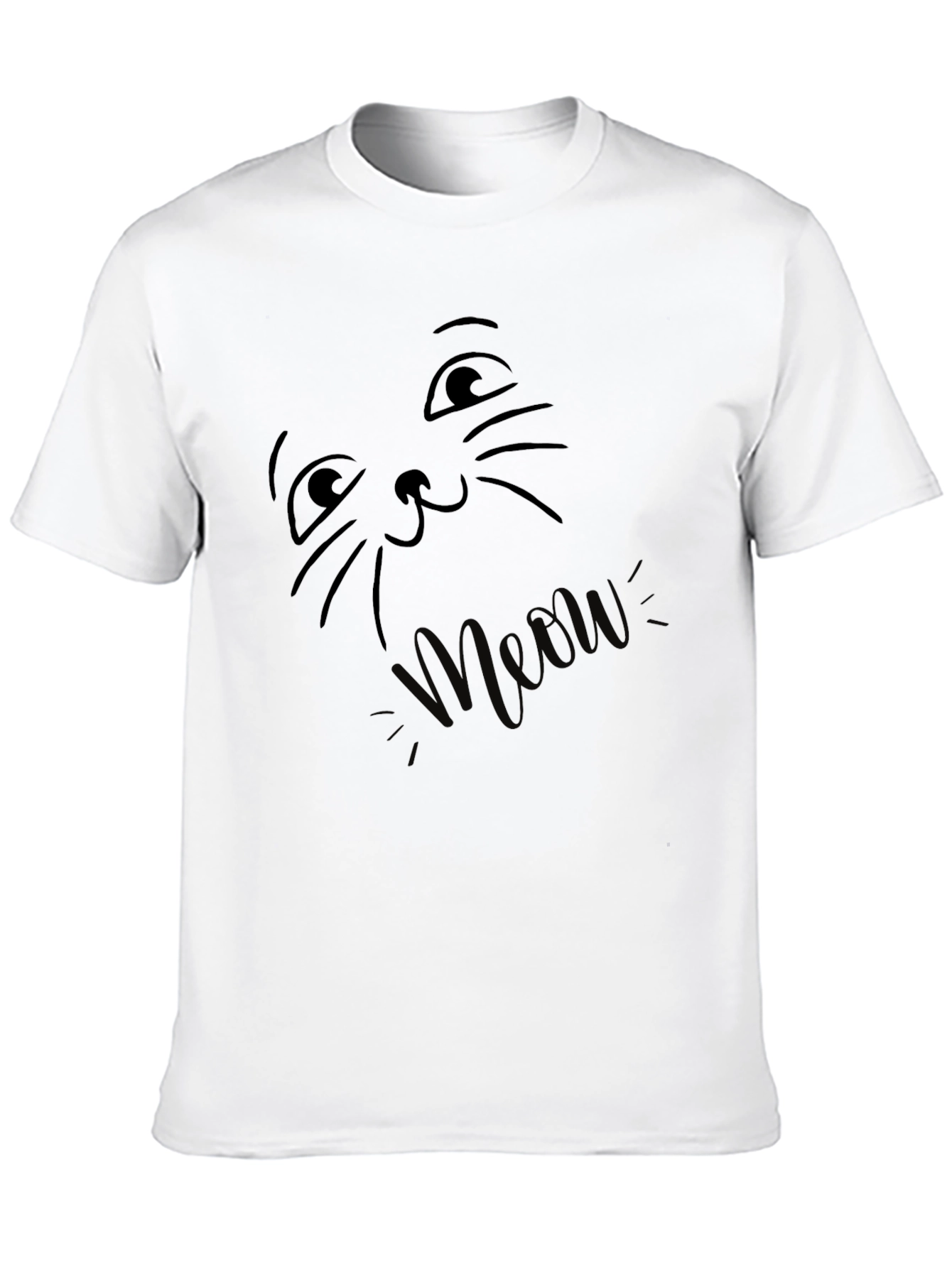 Meow Cat Face Black T-Shirt