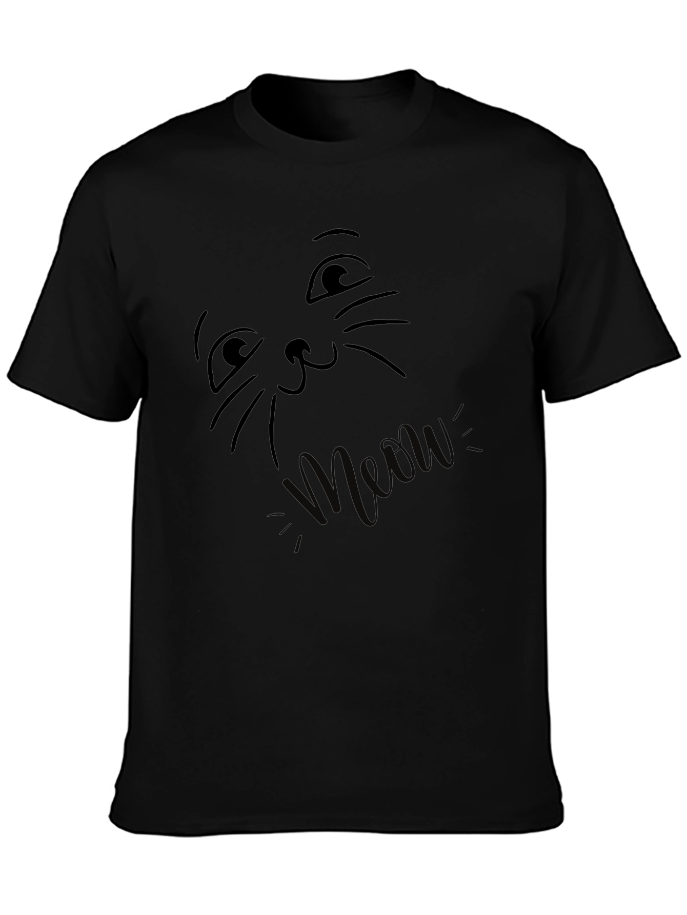 Meow Cat Face Black T-Shirt