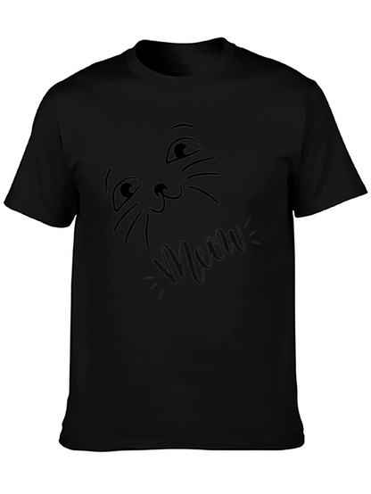 Meow Cat Face Black T-Shirt