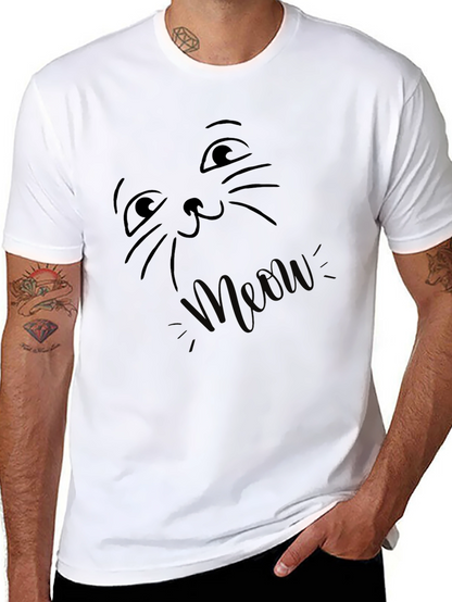 Meow Cat Face Black T-Shirt
