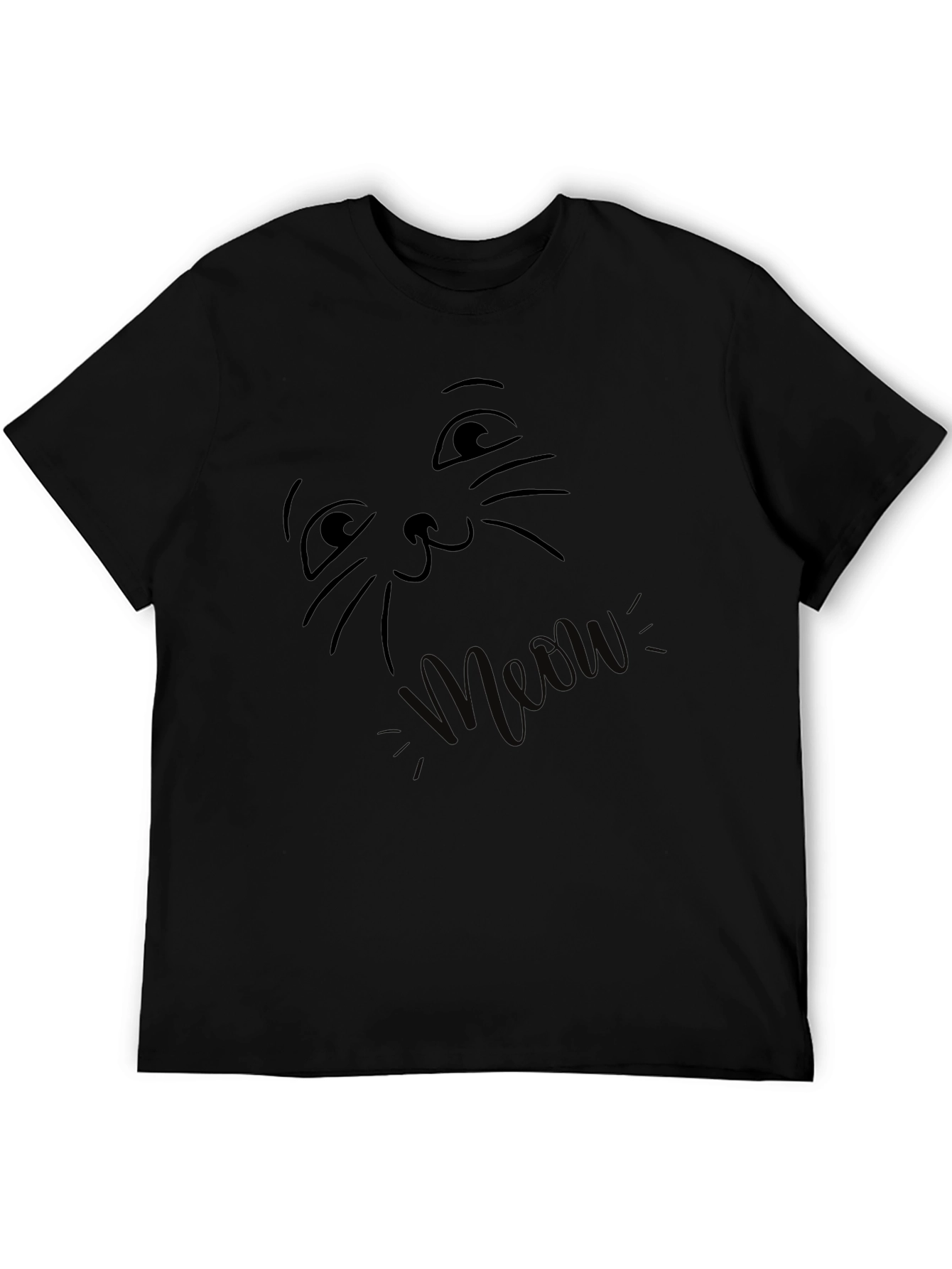 Meow Cat Face Black T-Shirt