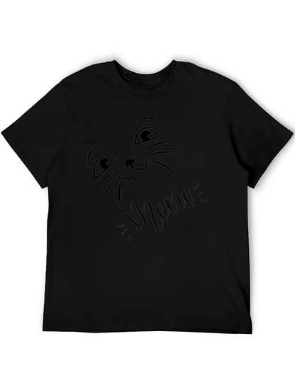 Meow Cat Face Black T-Shirt
