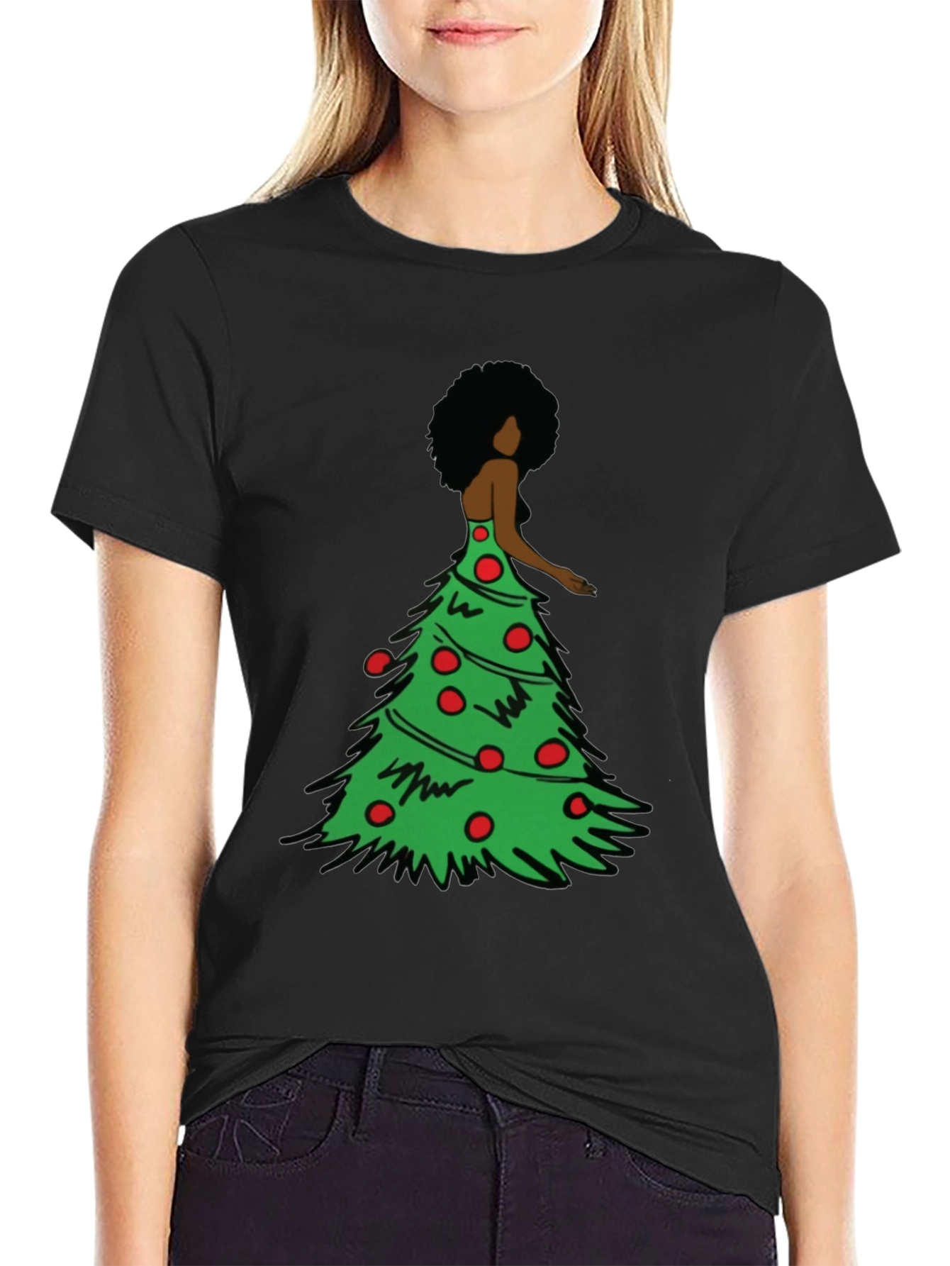 Christmas Tree Afro Woman Graphic Tee