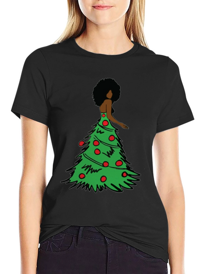 Christmas Tree Afro Woman Graphic Tee