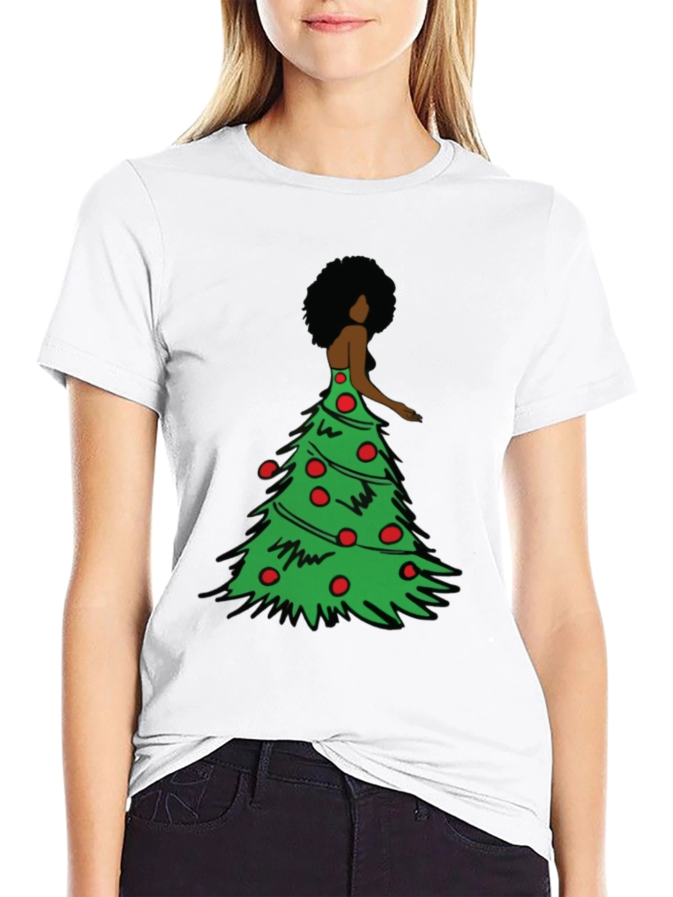 Christmas Tree Afro Woman Graphic Tee
