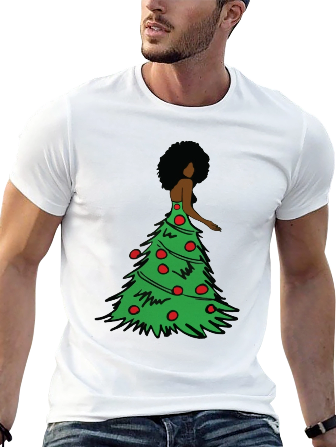 Christmas Tree Afro Woman Graphic Tee