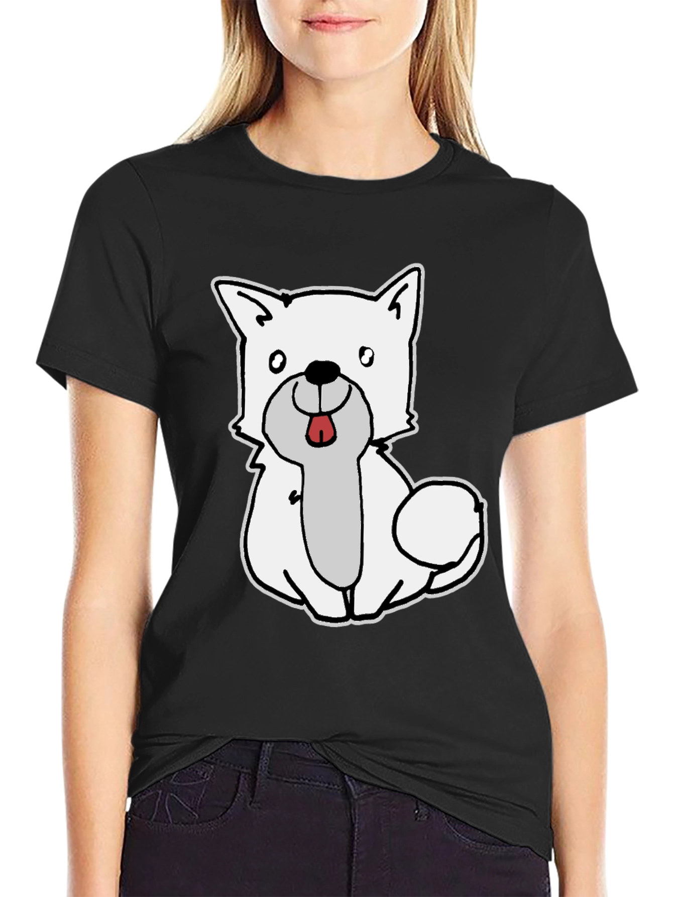 Cute Dog Graphic Black T-Shirt