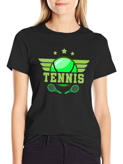 Tennis Graphic Tee - Black Cotton T-Shirt