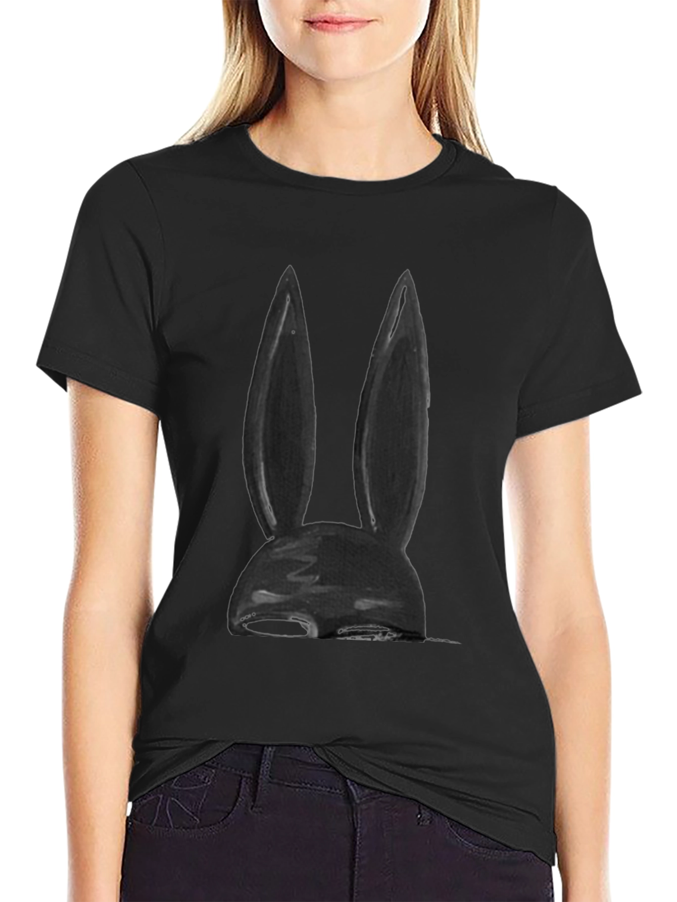 Black Bunny Ear Graphic Tee - Soft Cotton Blend