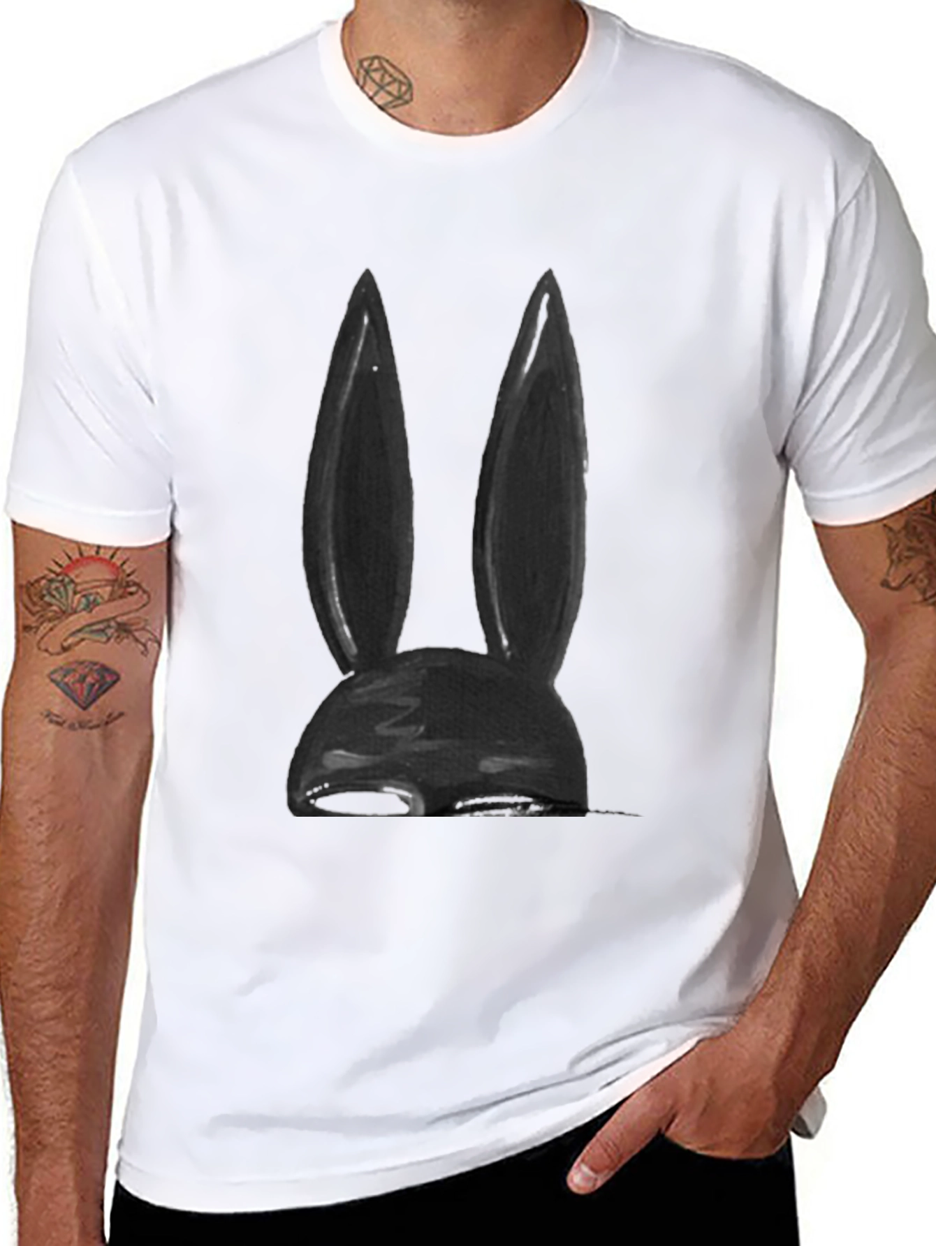 Black Bunny Ear Graphic Tee - Soft Cotton Blend