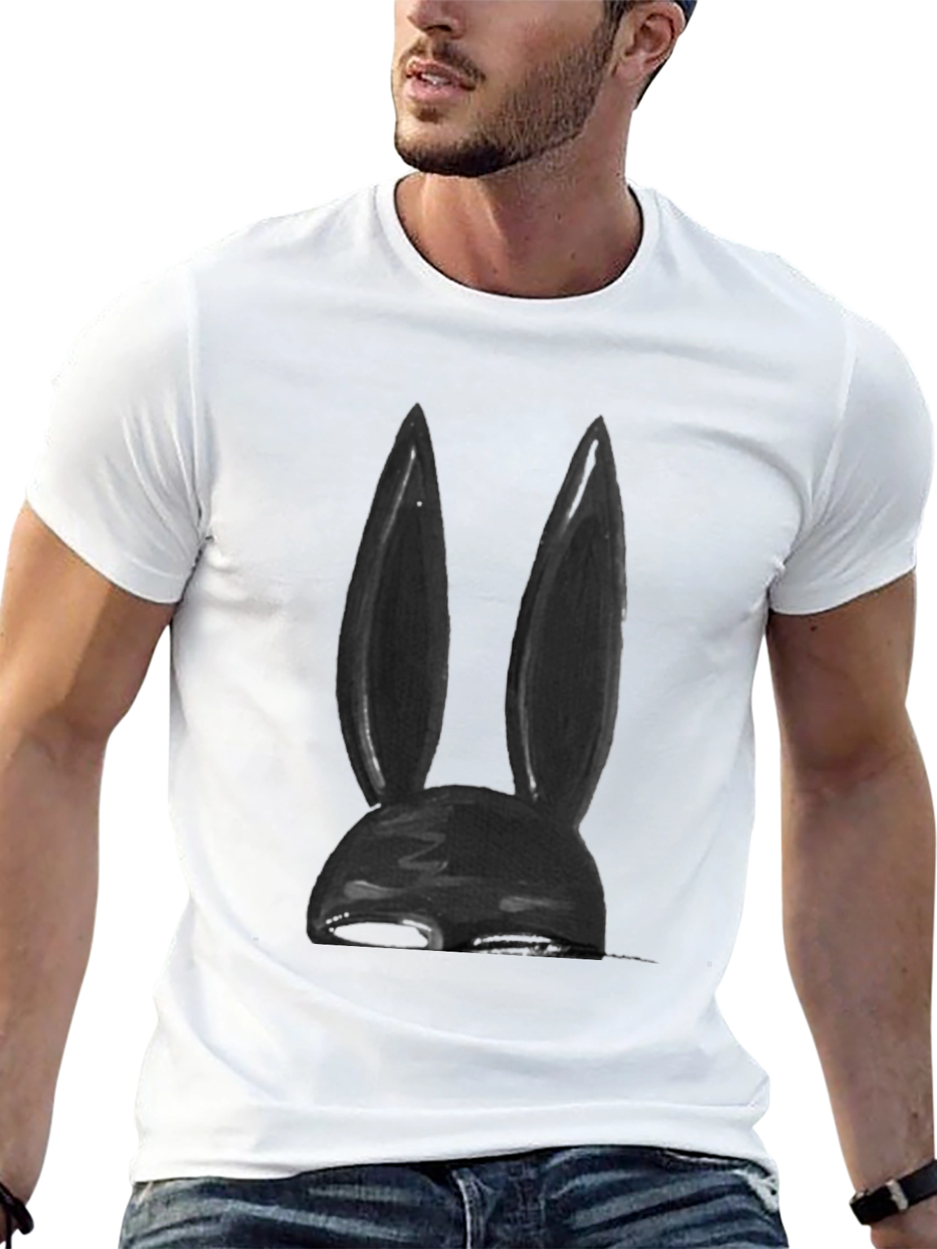 Black Bunny Ear Graphic Tee - Soft Cotton Blend
