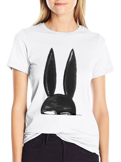 Black Bunny Ear Graphic Tee - Soft Cotton Blend
