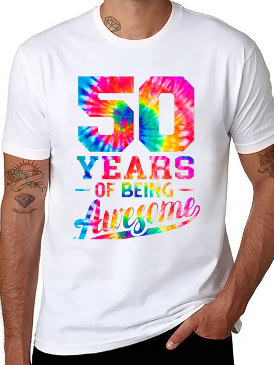 50 Years of Being Awesome Tie-Dye Graphic T-Shirt
