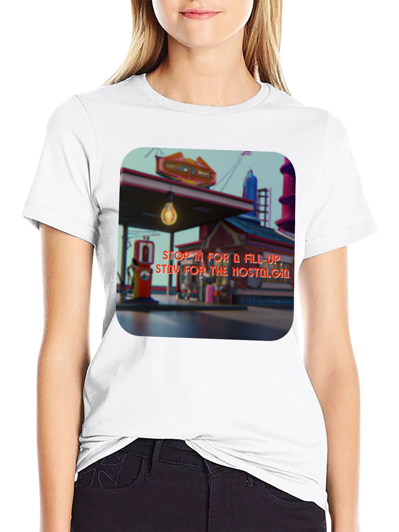 Retro Gas Station T-Shirt - Nostalgic Design