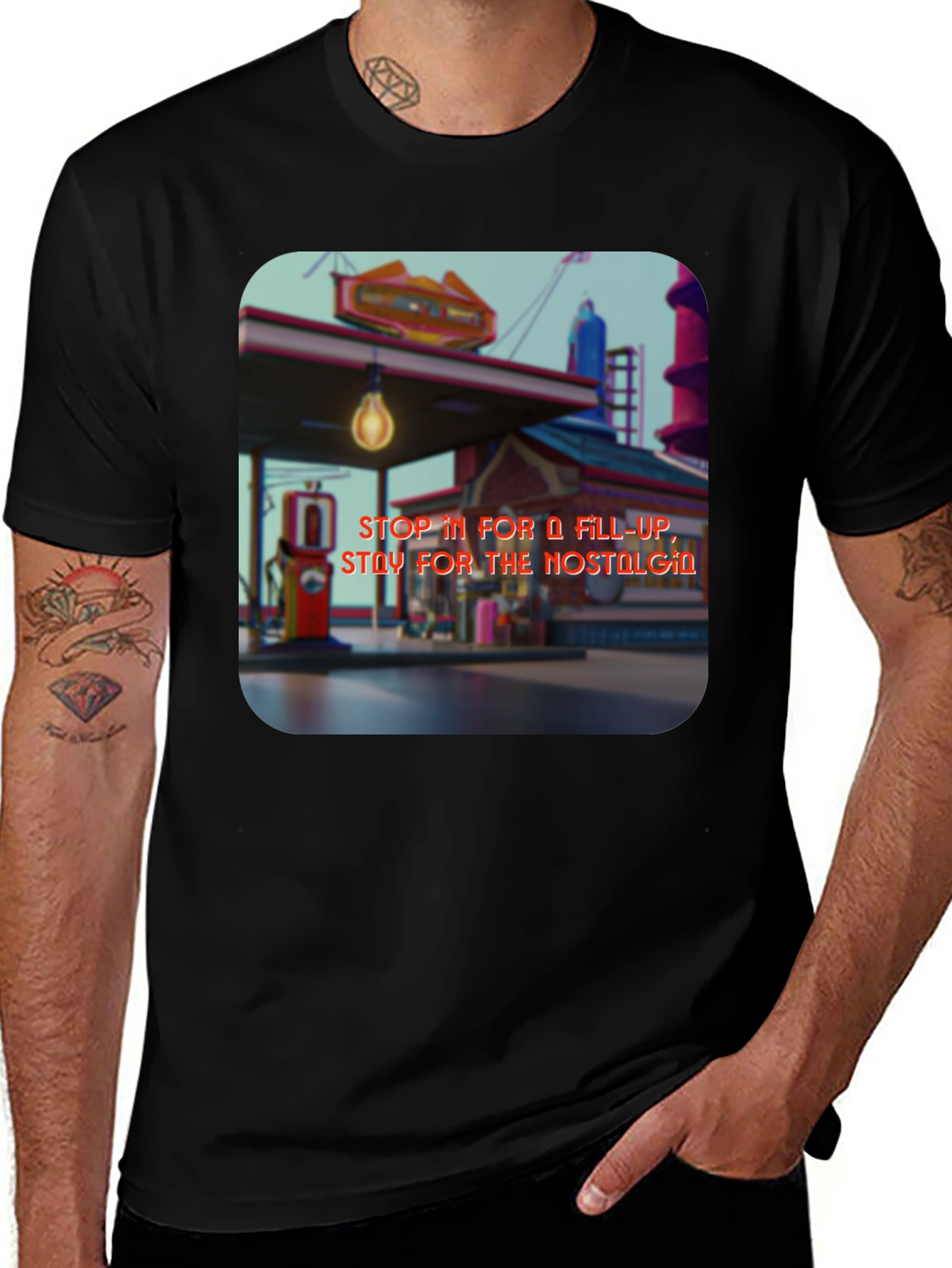 Retro Gas Station T-Shirt - Nostalgic Design