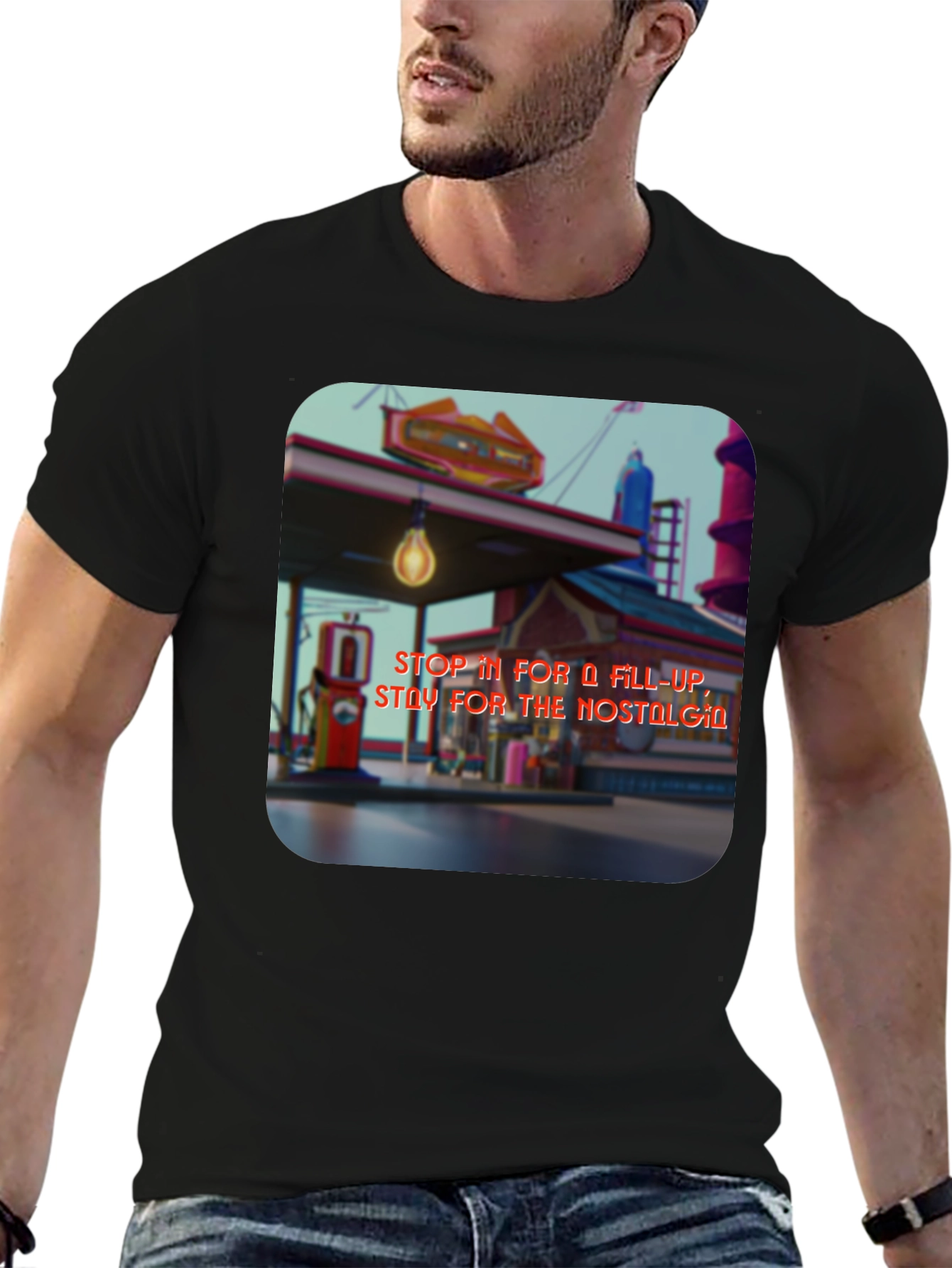 Retro Gas Station T-Shirt - Nostalgic Design