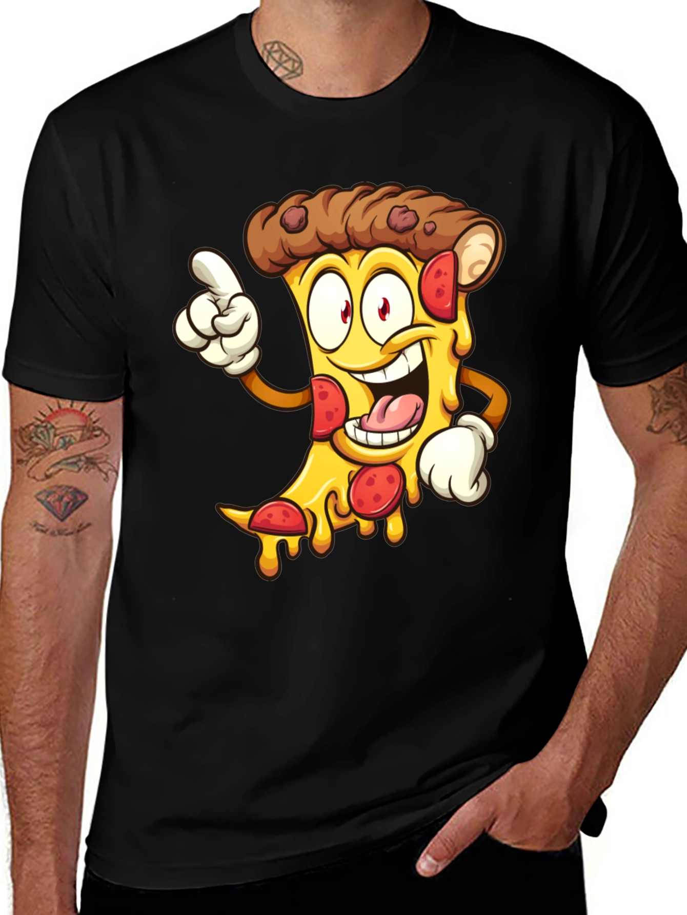 Pizza Cartoon Graphic Tee - Black