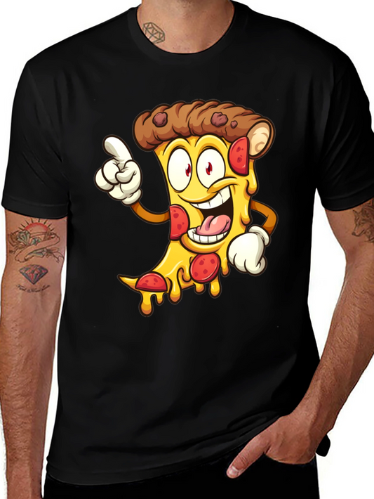 Pizza Cartoon Graphic Tee - Black