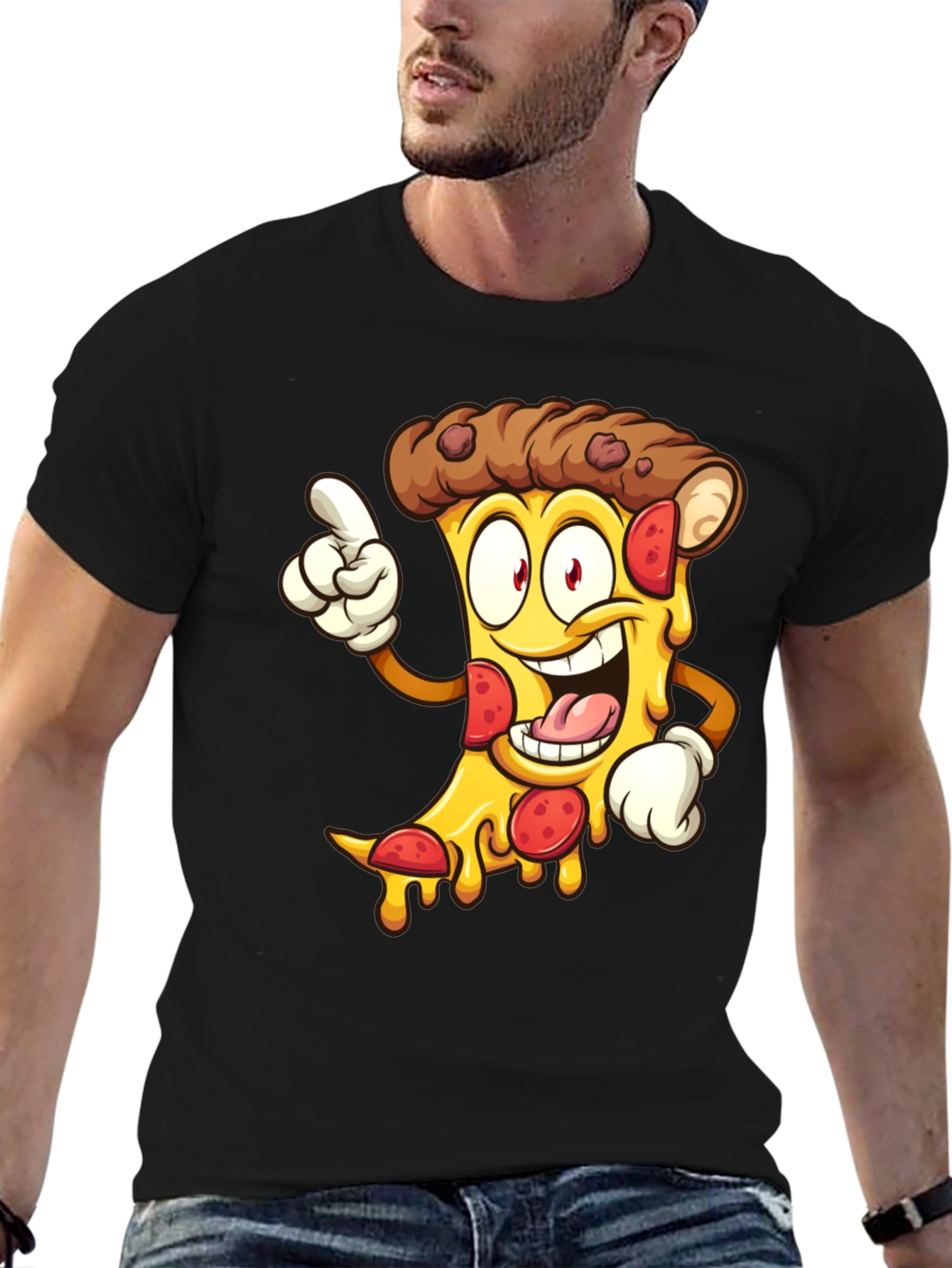Pizza Cartoon Graphic Tee - Black