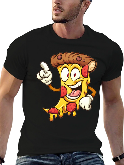 Pizza Cartoon Graphic Tee - Black