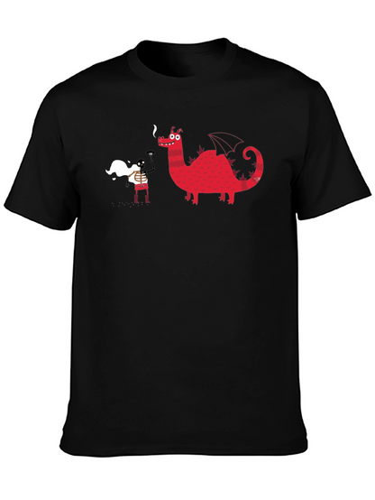 Black Graphic Tee - Dragon & Skeleton Print