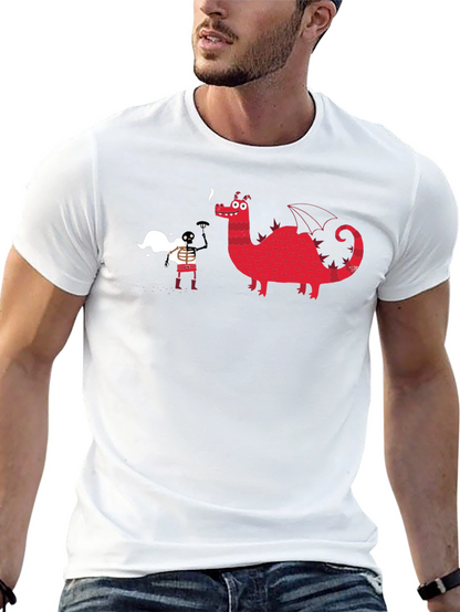 Black Graphic Tee - Dragon & Skeleton Print