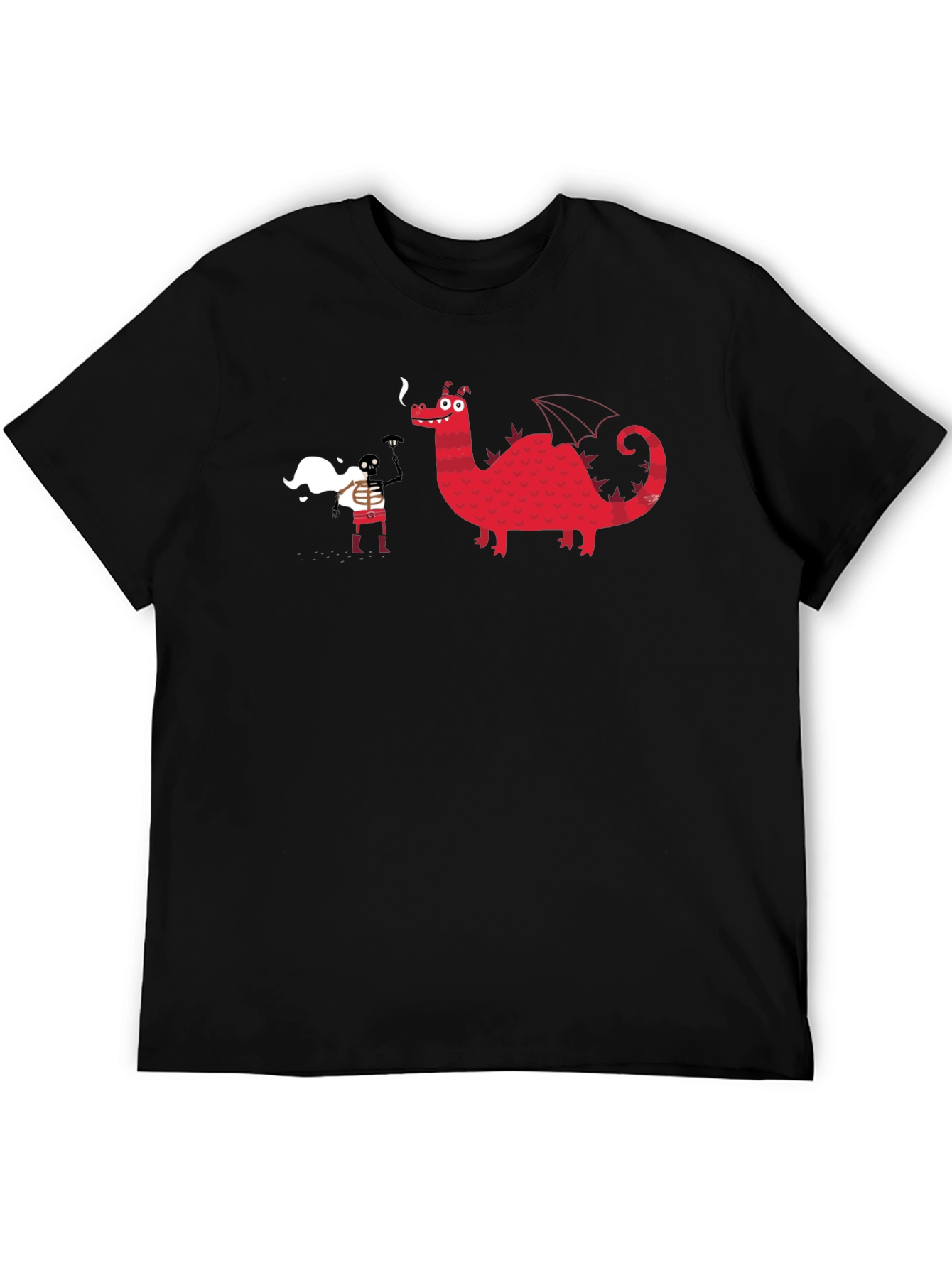 Black Graphic Tee - Dragon & Skeleton Print