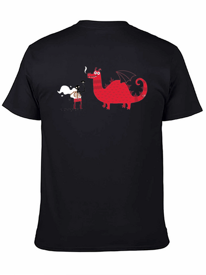Black Graphic Tee - Dragon & Skeleton Print