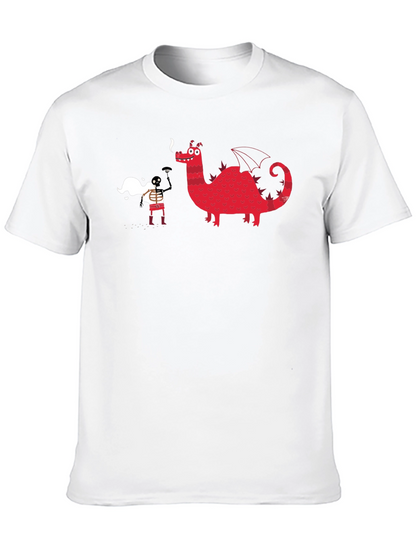 Black Graphic Tee - Dragon & Skeleton Print