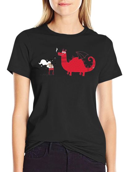 Black Graphic Tee - Dragon & Skeleton Print