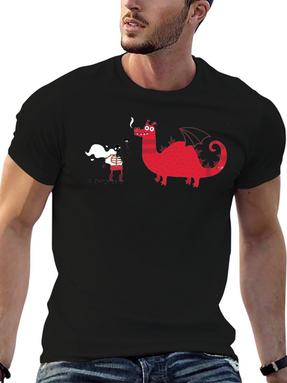 Black Graphic Tee - Dragon & Skeleton Print