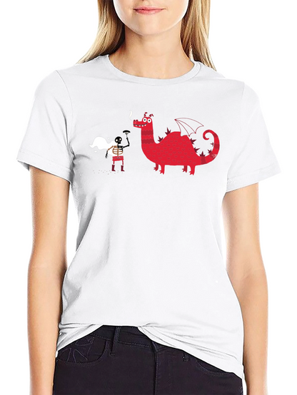 Black Graphic Tee - Dragon & Skeleton Print