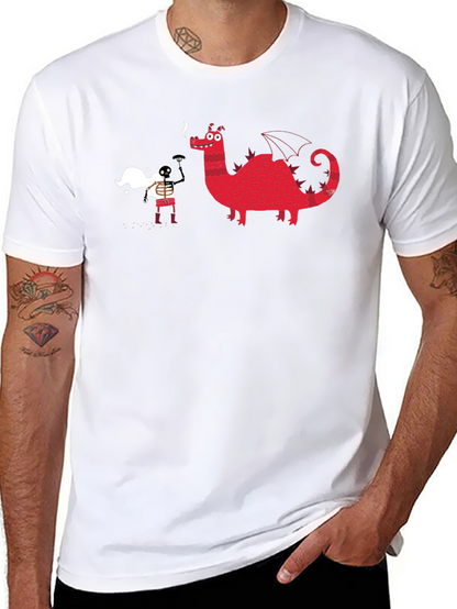 Black Graphic Tee - Dragon & Skeleton Print