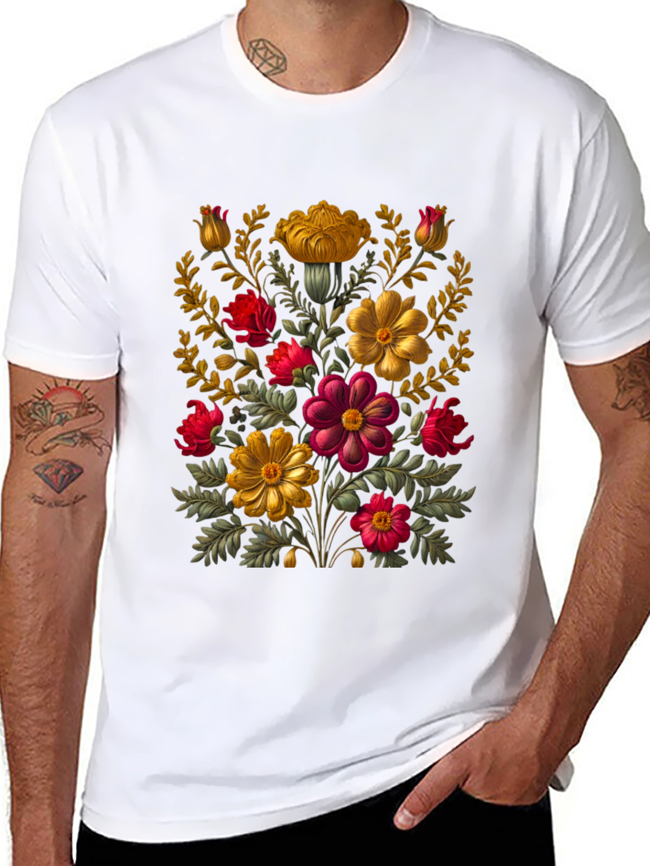 Floral Art Black T-Shirt