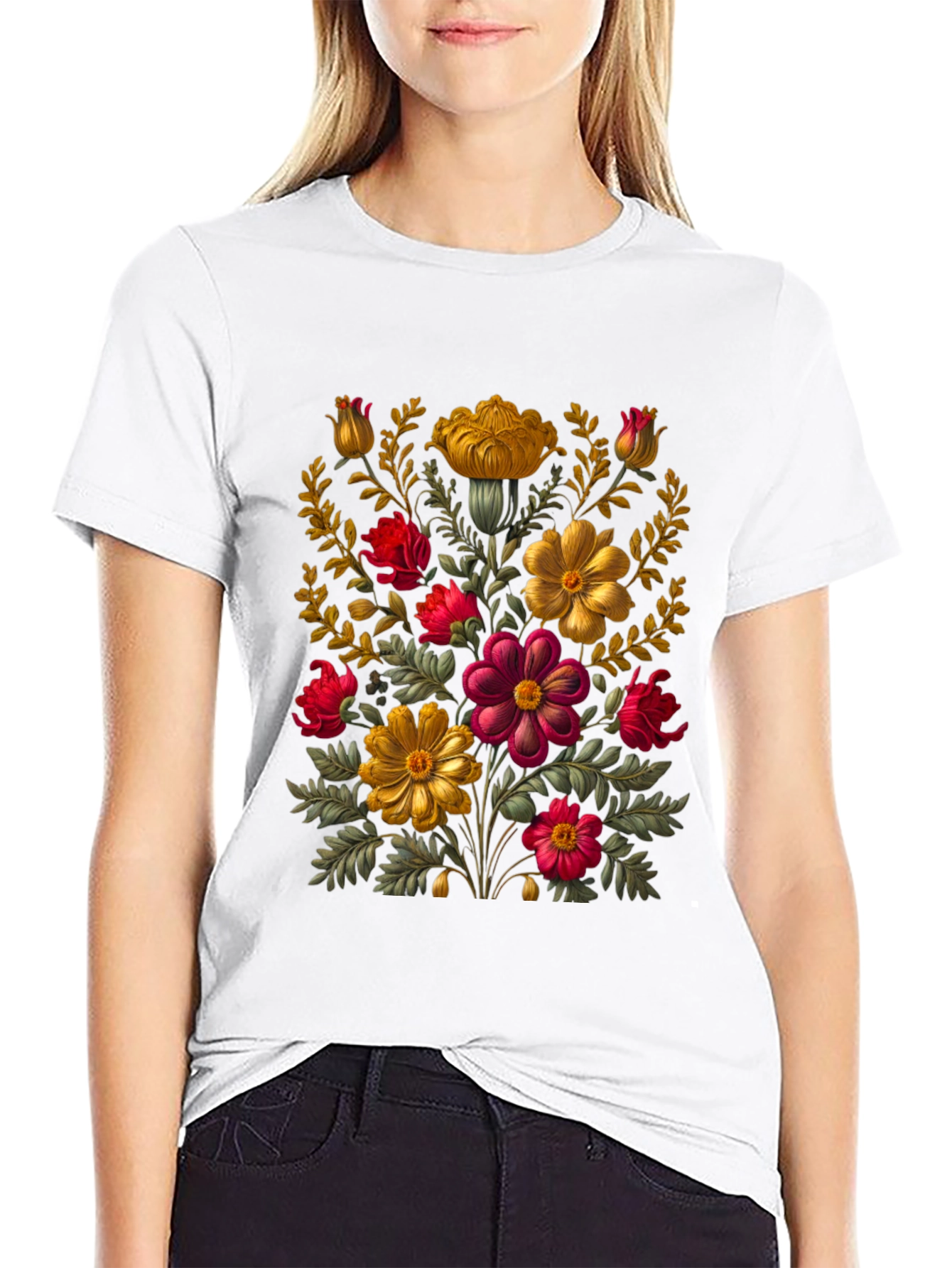 Floral Art Black T-Shirt