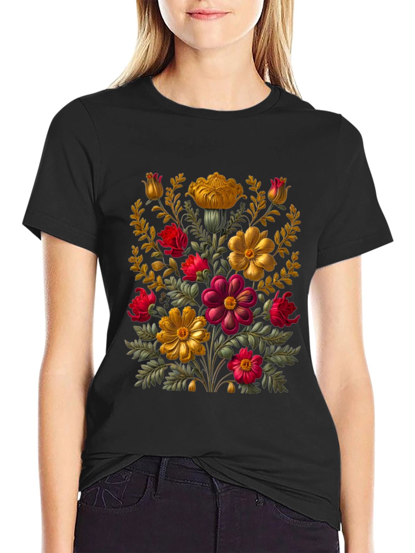 Floral Art Black T-Shirt