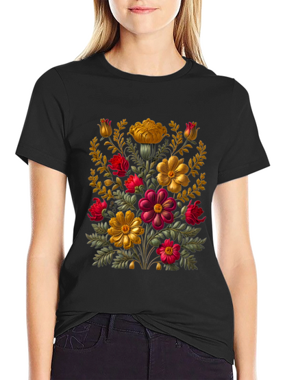 Floral Art Black T-Shirt
