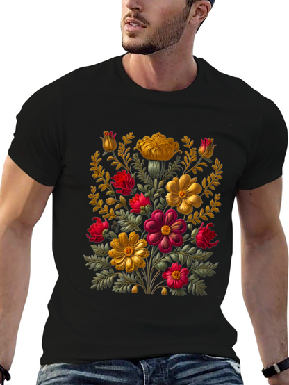 Floral Art Black T-Shirt