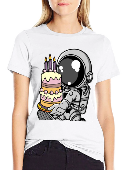 Astronaut Birthday Cake T-Shirt - Space Celebration Tee