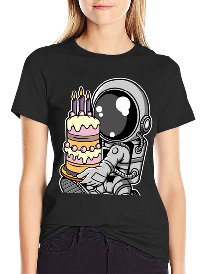 Astronaut Birthday Cake T-Shirt - Space Celebration Tee