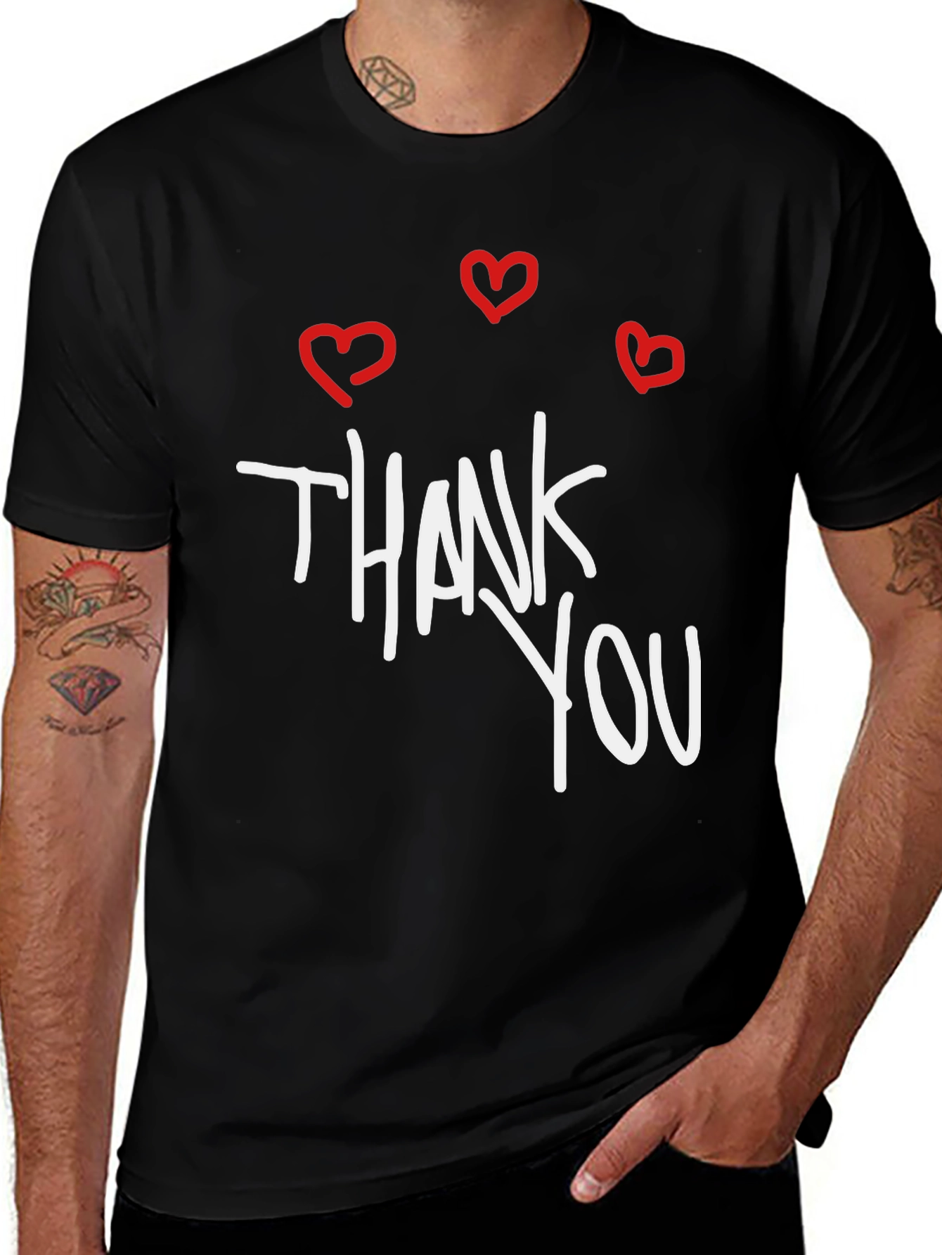 Thank You Hearts Graphic Tee - Casual Black T-Shirt