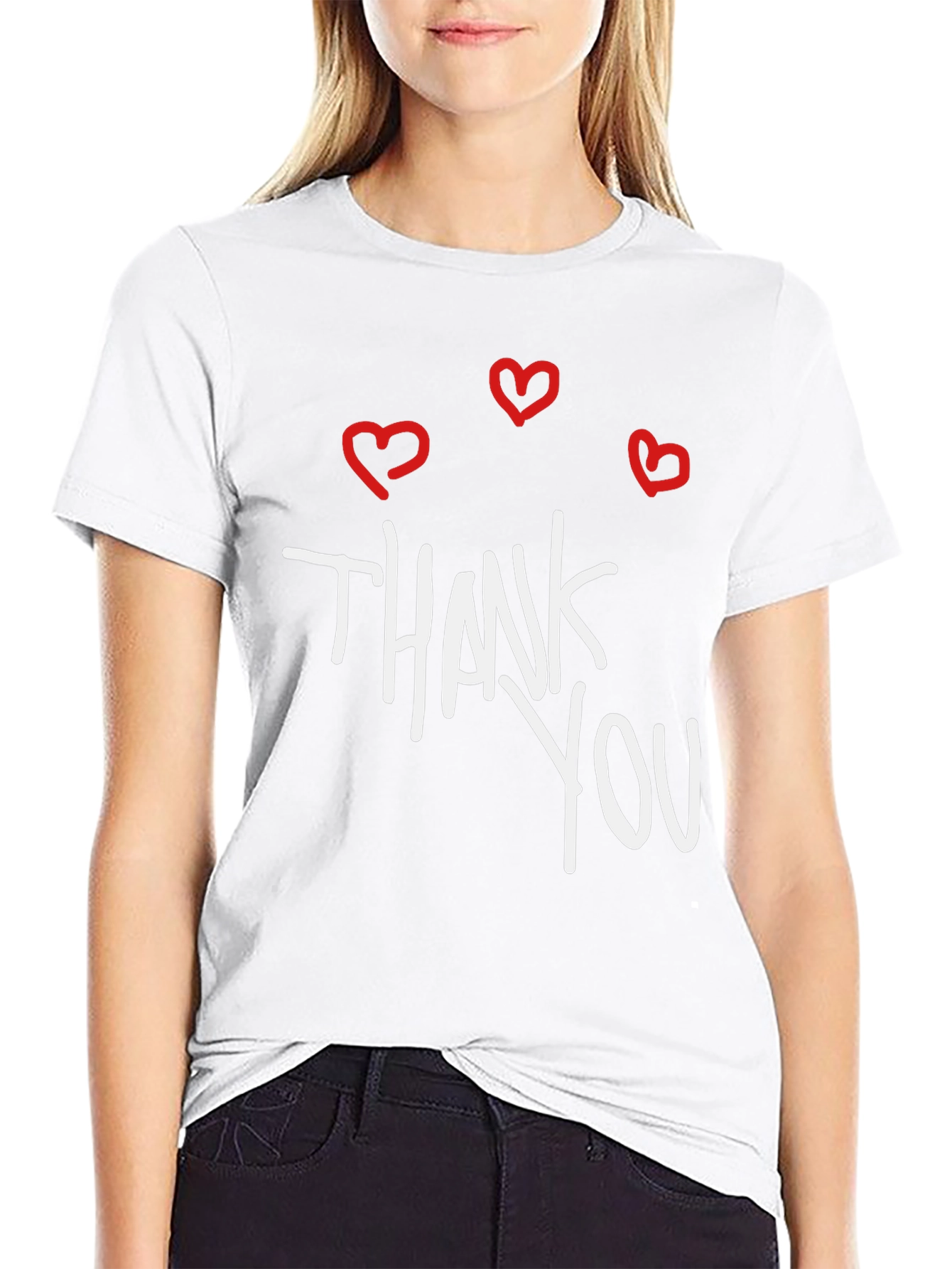 Thank You Hearts Graphic Tee - Casual Black T-Shirt