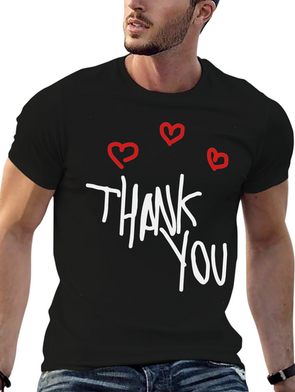 Thank You Hearts Graphic Tee - Casual Black T-Shirt