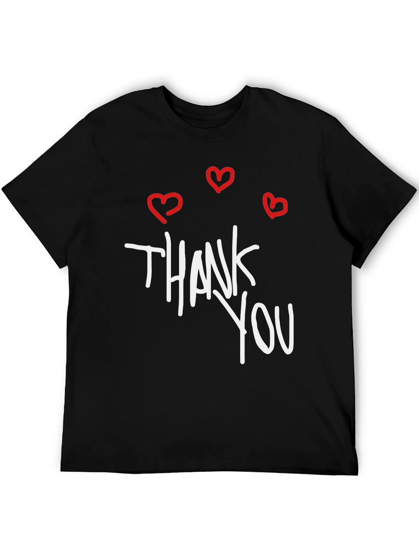 Thank You Hearts Graphic Tee - Casual Black T-Shirt