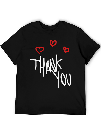 Thank You Hearts Graphic Tee - Casual Black T-Shirt