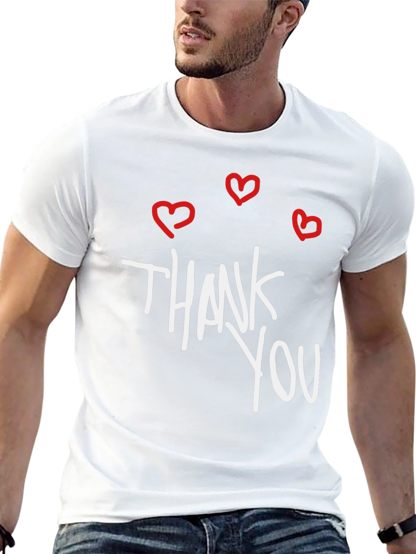 Thank You Hearts Graphic Tee - Casual Black T-Shirt