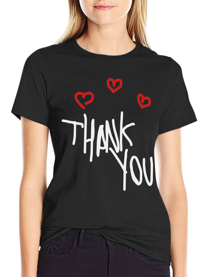 Thank You Hearts Graphic Tee - Casual Black T-Shirt