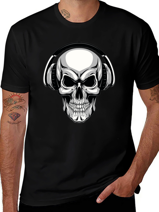 Skull with Headphones Graphic T-Shirt - Black