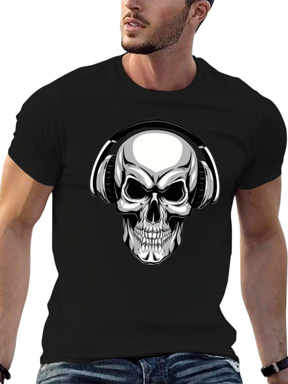 Skull with Headphones Graphic T-Shirt - Black